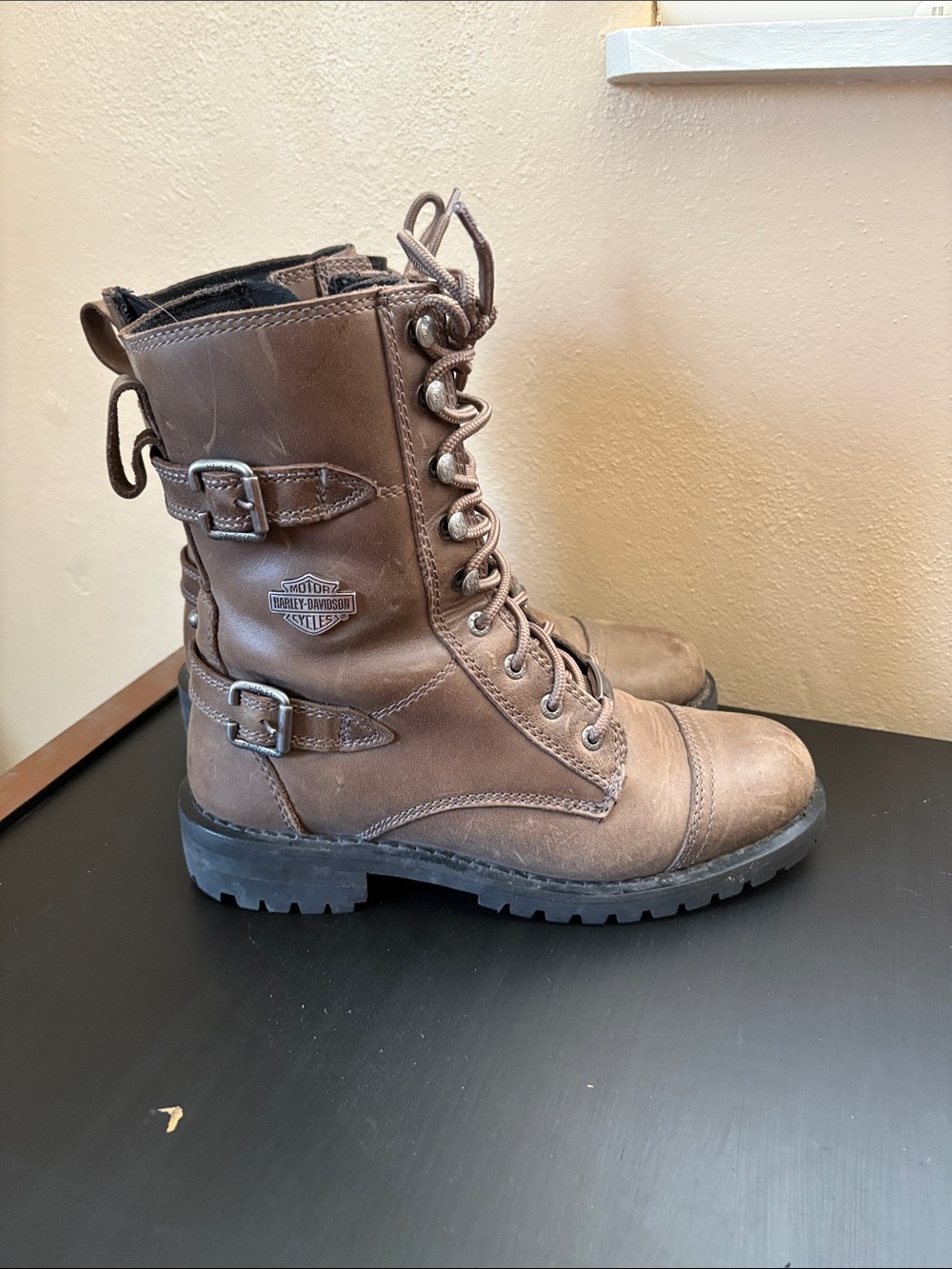 Harley-Davidson Women's Brown Lace-Up Buckle Boots
